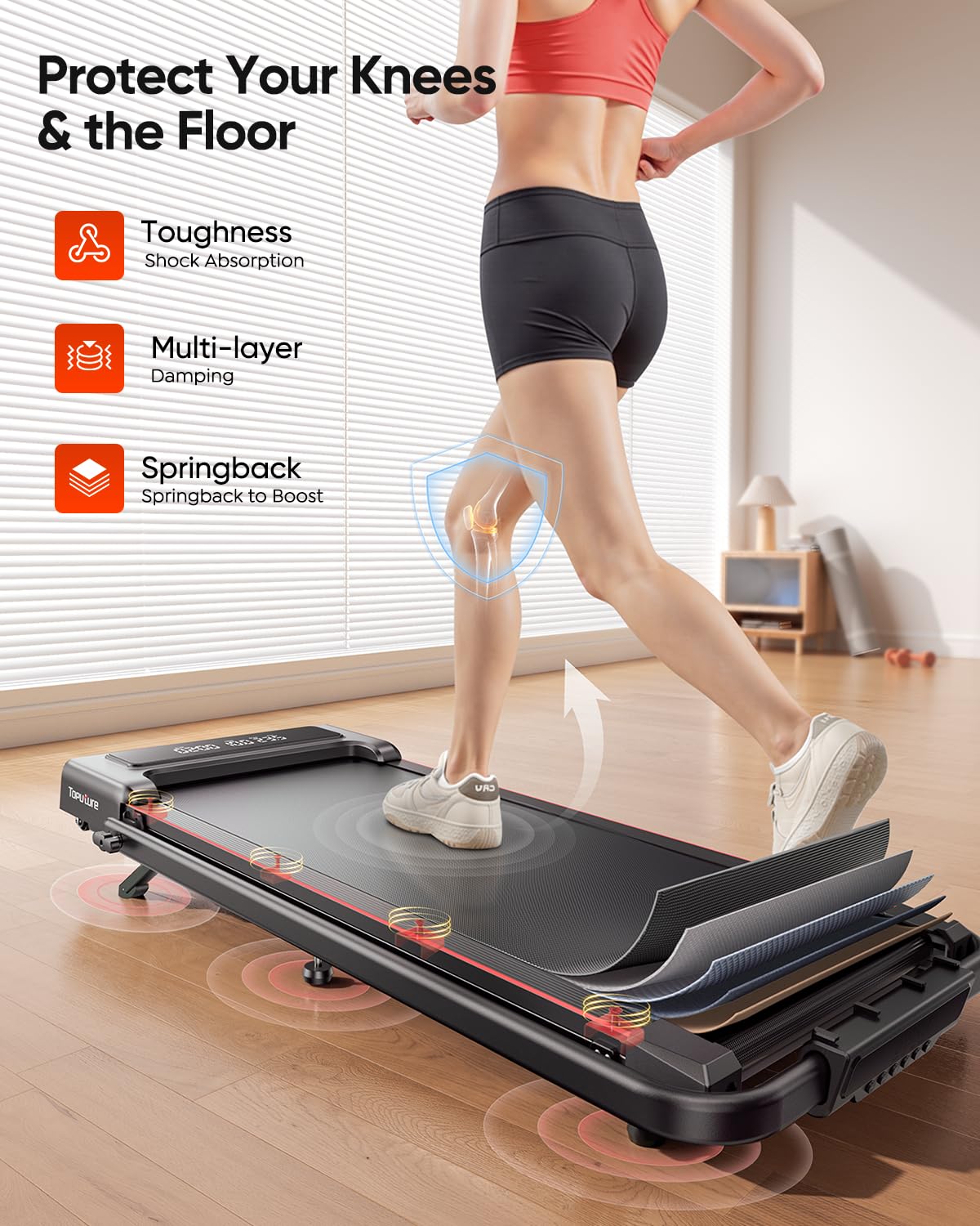 TOPUTURE Walking Pad Treadmill with Incline & Handle, 4 in 1 Under Desk Walking Pad, Foldable Treadmills for Home Office Small Space, Dual Display, Bluetooth App & Remote Control