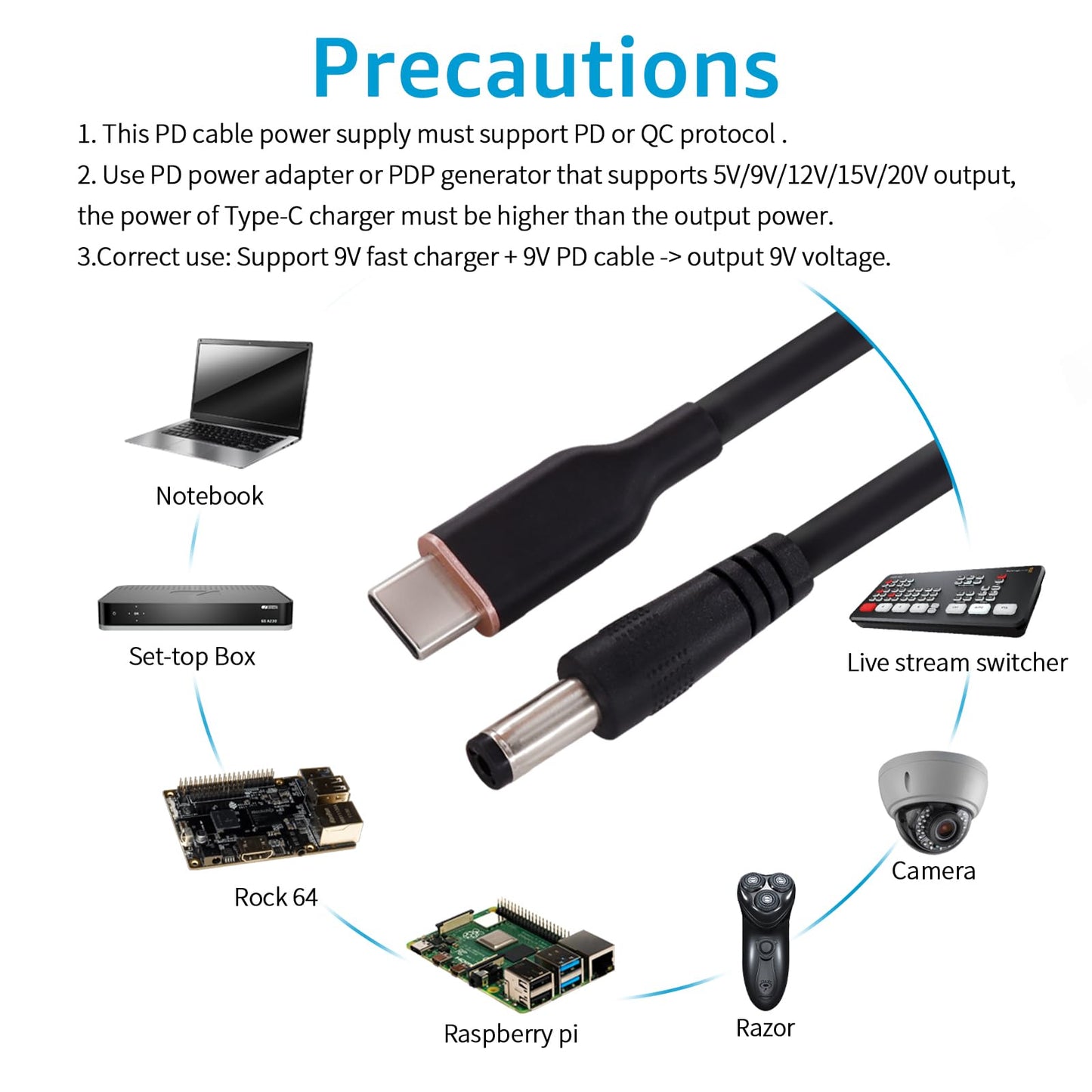 Dsd Tech Magicconn Sh-Cp09A Usb Type C Pd To Dc Power Cable(55X25)-9V