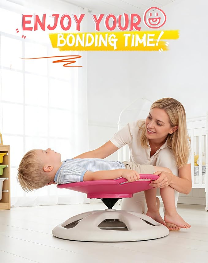 FERUERW Spinning Chair for Autistic Kids with Handle, Sensory Swivel Chair, 220LBS Weight Capacity, Sensory Toy for Children with ADHD/Autism, Training Body Coordination, 3+ Years (Red)