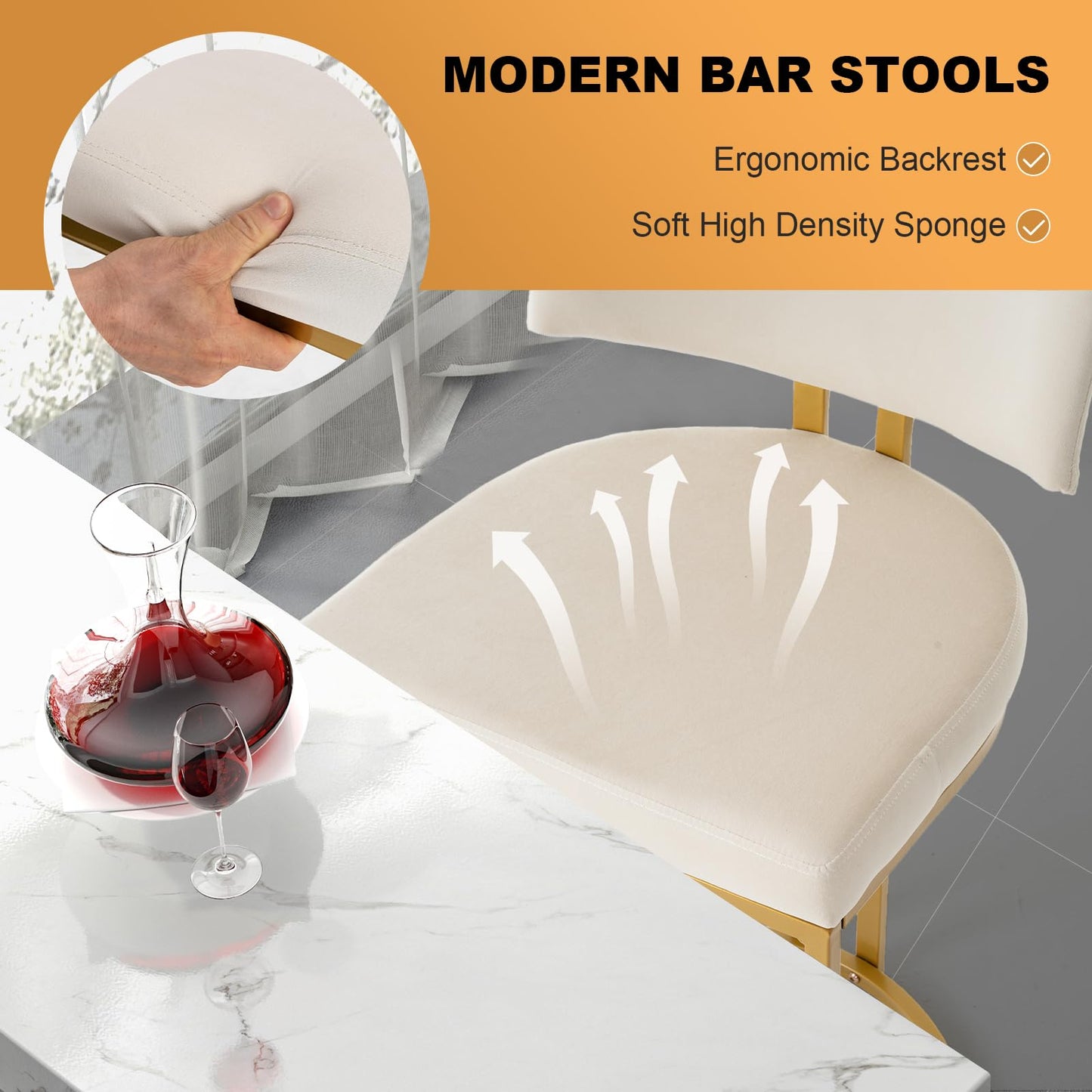 TUOMUR Modern Barrel Bar Stools Set of 2, Counter Height Stools, 26" Velvet Counter Stool with Comfy Back, Armless Sherpa Upholstered Kitchen Island Chair, Ivory