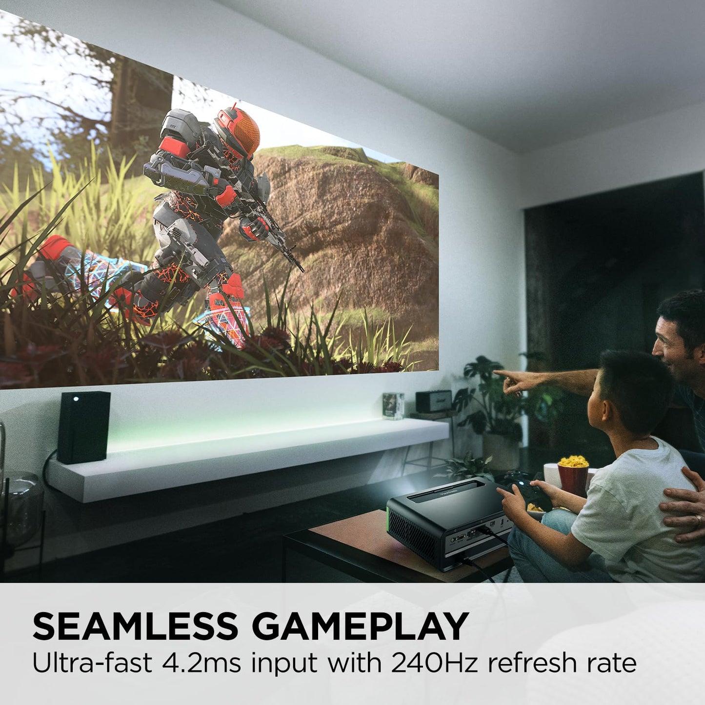 Viewsonic X2-4K Uhd Short Throw Projector Designed For Xbox With Cinematic Colors, 4.2Ms Response Time, 240 Hz Refresh Rate, 1.2