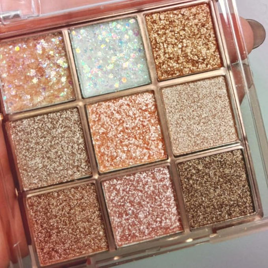 9 Colors Glitter Shimmer Eyeshadow Makeup Palette, Korean Sparkle Neutral Eye Shadow Palettes Highly Pigmented Long Lastin...