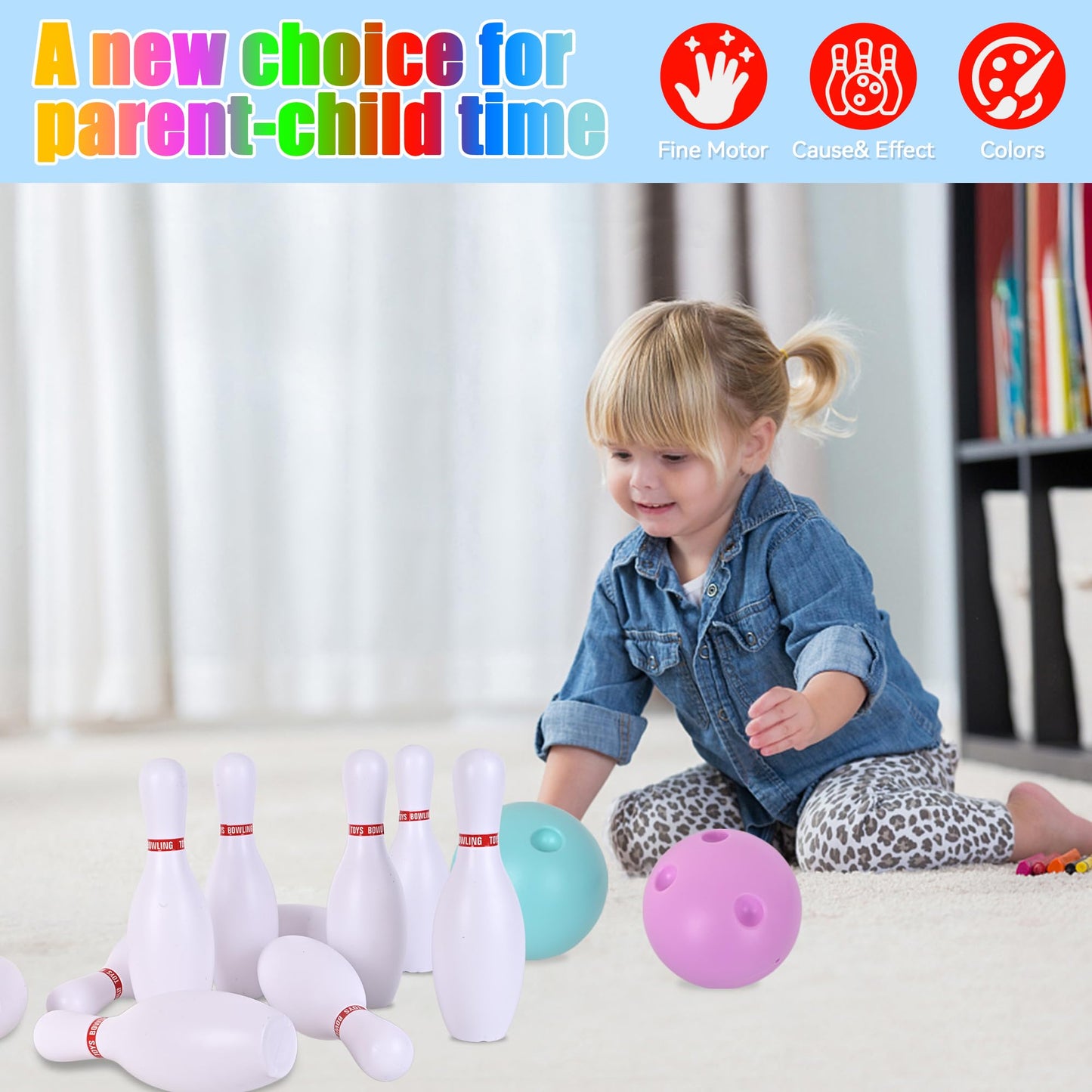 Zloveleexr Bowling Set for Kids and Adults, Bowling Balls & Pins for Outdoor and Indoor Fit Christmas Birthday Carnival Party Games, Kids Education Motor Skills Outdoor Toys