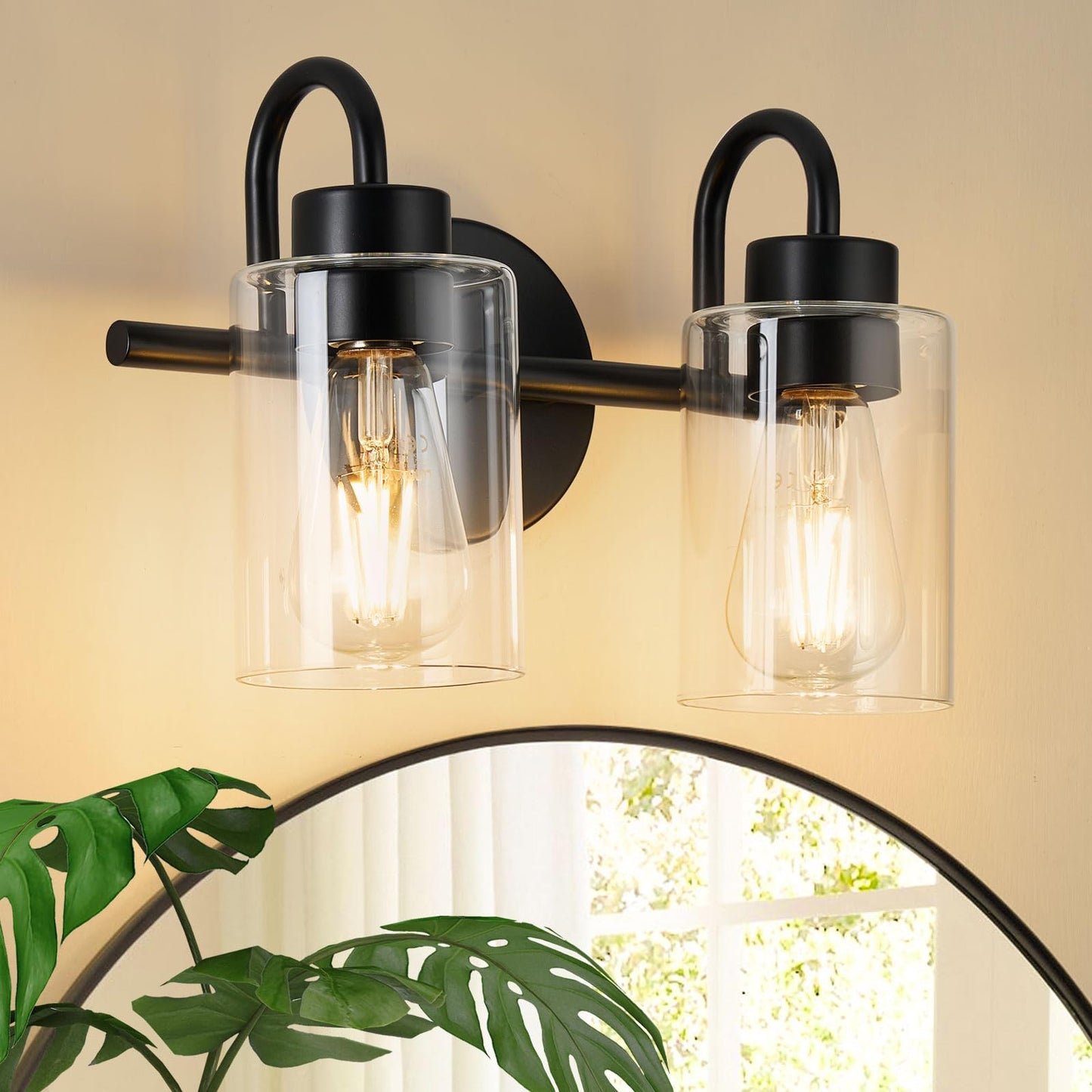 AURYNIX 2-Light Black Bathroom Light Fixtures with Clear Glass Shade, Modern Wall Sconces, Vanity Lights for Bathroom, Mirror, Powder Room, Living Room