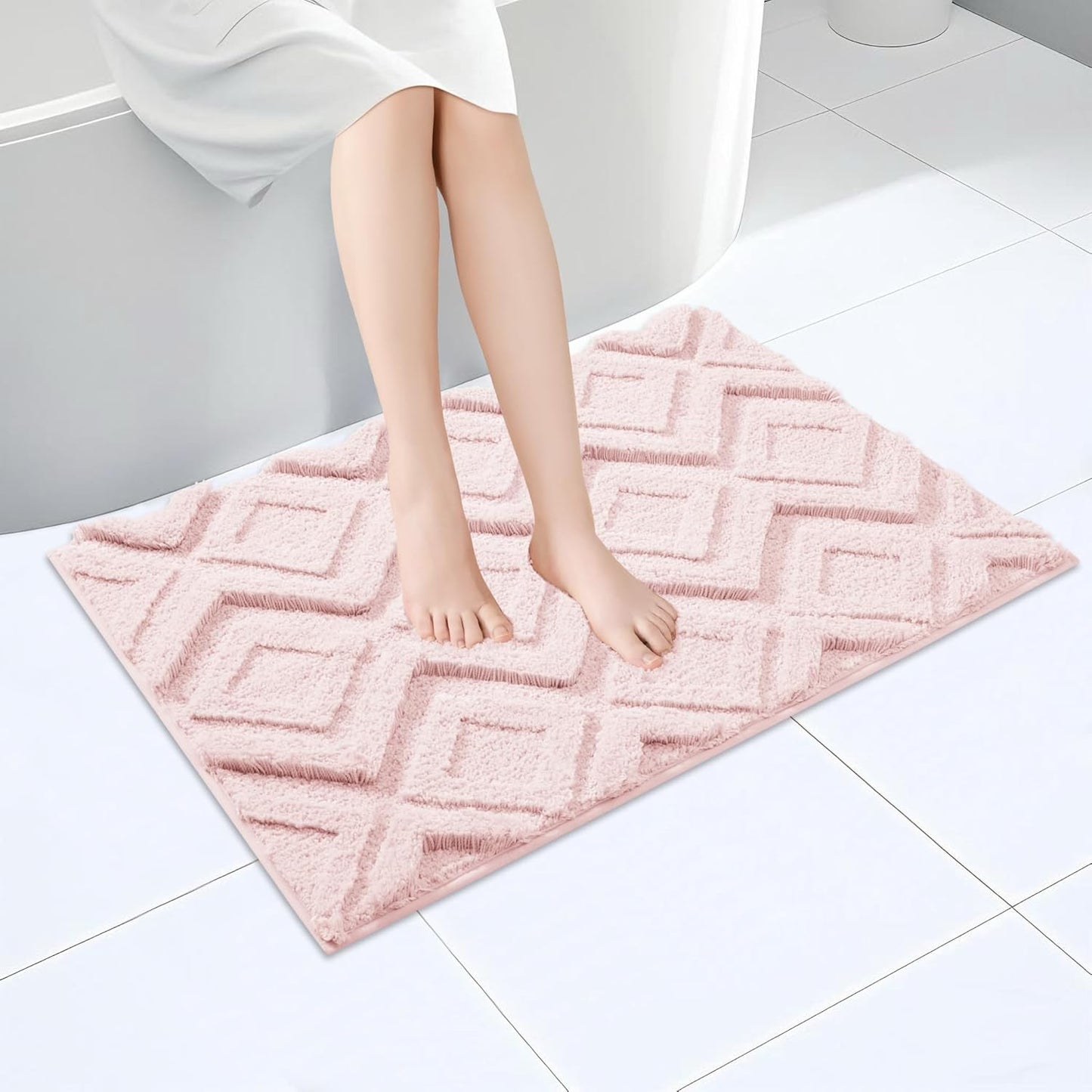 Bath Mat & Bathroom-Rugs 36x24, Ultra Soft Machine Washable Microfiber Bath Mat, Absorbent Quick Dry Non Slip Rug for Bathroom Floor, Tub and Shower, Pink