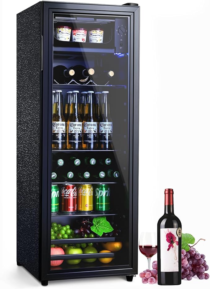 Anypro Beverage Refrigerator Cooler 4.5 Cu.Ft, Mini Fridge with Freeze with Glass Door for Soda Beer or Wine, Small Drink ...