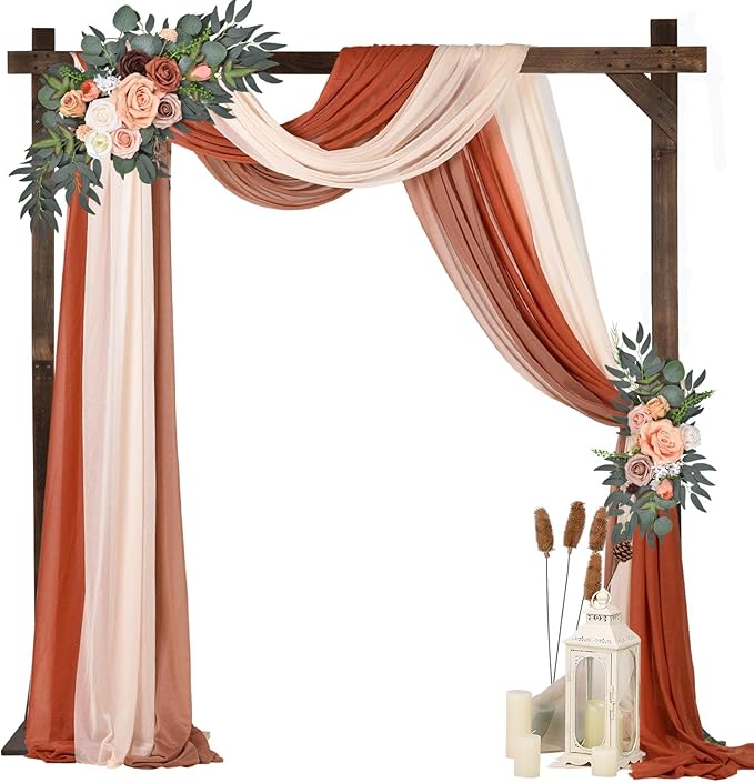 Fomlily 3-Panel Mixed Color Chiffon Wedding Arch Draping, 30" x 20ft Elegant Neutral Sheer Backdrop Curtain for Ceremony &...