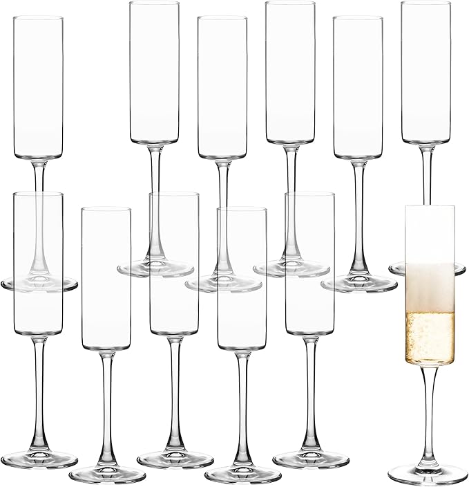 UMEIED Champagne Flutes, 6oz Edge Champagne Glasses Set of 12 with Long Stem - Sparkling Wine Glasses & Elegant Gift for H...