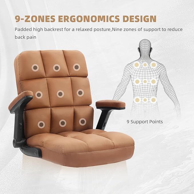 SEATZONE Executive Office Chair Small PU Leather Desk Chair with Wheels,Ergonomic Computer Swivel Rolling Task Chair with Back Support,Brown