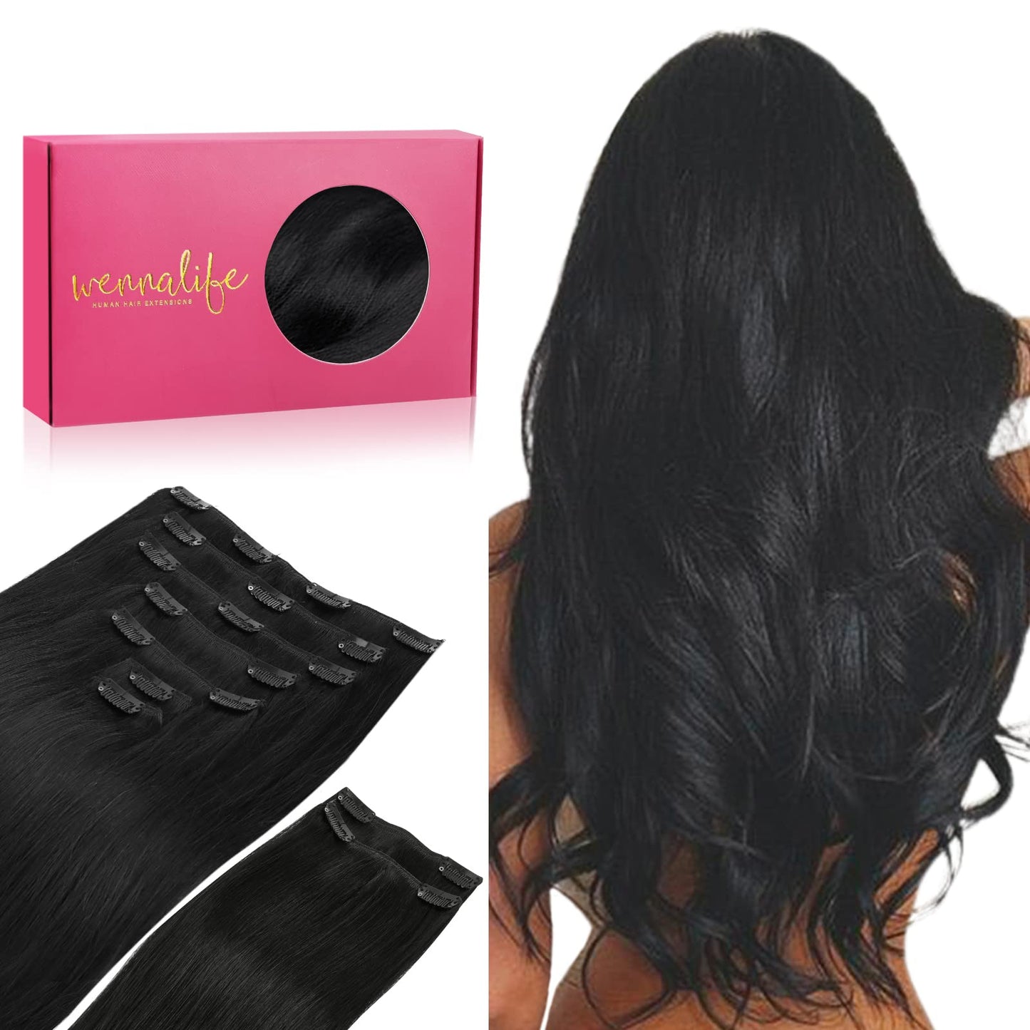 WENNALIFE Clip in Hair Extensions, 150g 20 Inch 9pcs Ash Blonde to Golden Blonde and Platinum Blonde Human Hair Extensions Thick