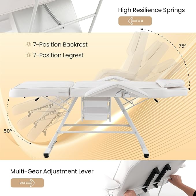 Giantex 72" Massage Bed with Hydraulic Stool, 3-Section Tattoo Chair with Adjustable Backrest, Legrest & Storage Boxes, Facial Chair for Professional Massage Lash Beauty Treatment Spa (White)