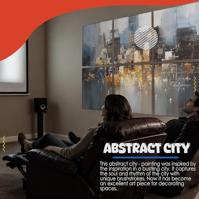 EVENRISING Art Acoustic Panels, 72"x48"x0.4" Sound Absorbing Panels,Better Sound Panels than Soundproof Foam,Self adhesive Soundproof Wall Panels for Recording Studio, Abstract city
