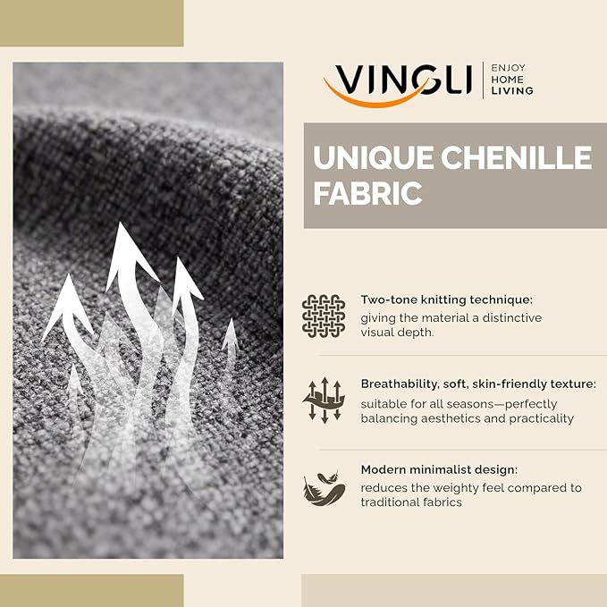VINGLI 110' U-Shaped Sectional Couch with Two Chaise, Affordable Small Sofa with 4 Seats, Chenille Fabric Comfy Couches for Living Room, Dark Grey