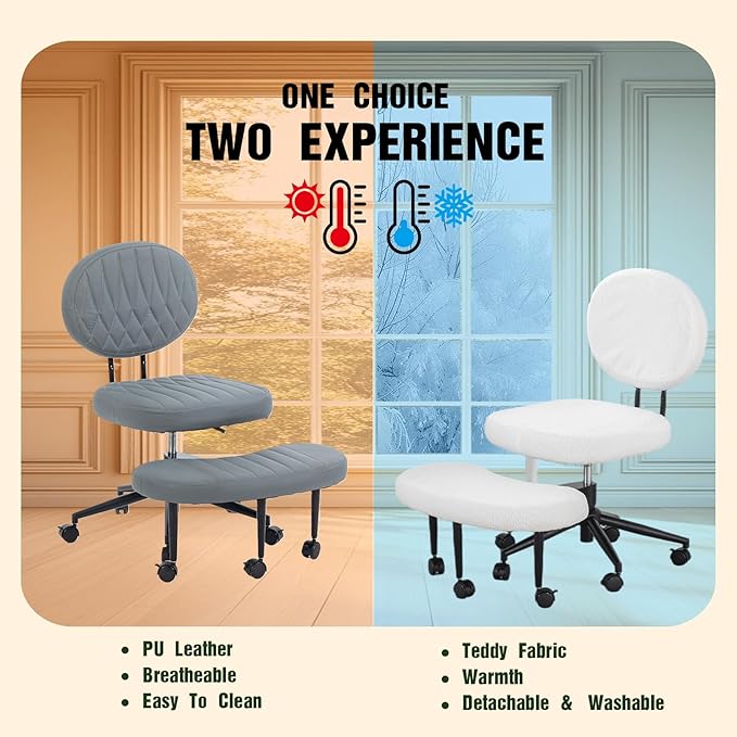 Ergonomic Cross Legged Office Chair with Wheels, Wide Seat and Backrest for Meditation, ADHD Cross Legged Office Chair with Adjustable Height, 360°Rotating Footrest for Yoga Home Office