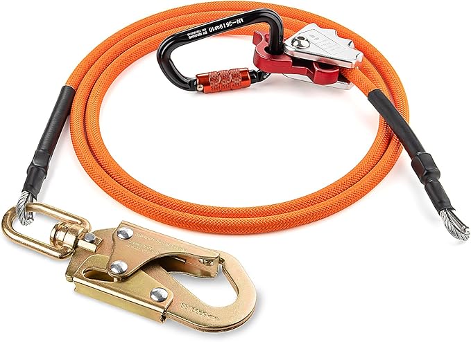 TRSMIMA Steel Wire Core Flipline - 8ft Fall Protection Arborist Climbing Tree Arborist 1/2" Galvanized Steel Cable Lanyard...