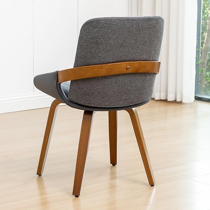 YOUUGIOR Dining Room Chairs Set of 4, Mid Century Modern Gray Fabric+Faux Leather Kitchen Chairs No Arms,Bamboo Legs Side Chairs No Wheels,Accent Chair for Dining Rooms
