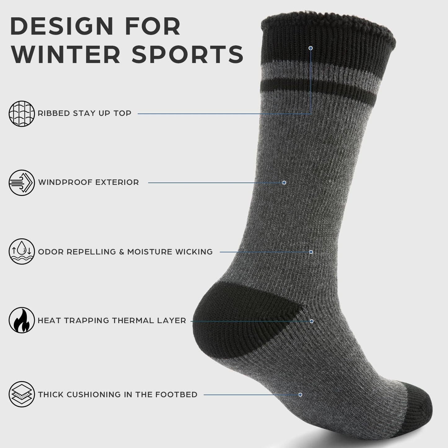 DG Hill Crew Socks for Men - Warm Socks for Women Winter Dress Socks - Work Boot Socks Cold Weather Heated Snow Sock 2 Pack
