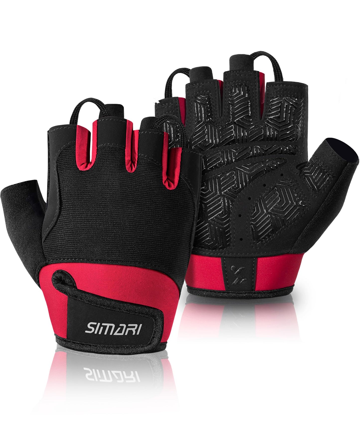 SIMARI Breathable Workout Gloves for Men & Women, Weight Lifting Gloves with Padded, Grip, Full Palm Protection, Gift for Gym Exercise, Cycling, Weightlifting Training, Fitness, Red, Size L