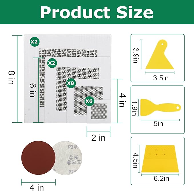 Premium Aluminum Wall Repair Patch Kit, 18 Pieces Self-Adhesive Mesh Repair Patches for Drywall, Multiple Sizes 8/6/4/2 Inch, Meet Your Needs for Repairing Damaged Walls or Ceilings