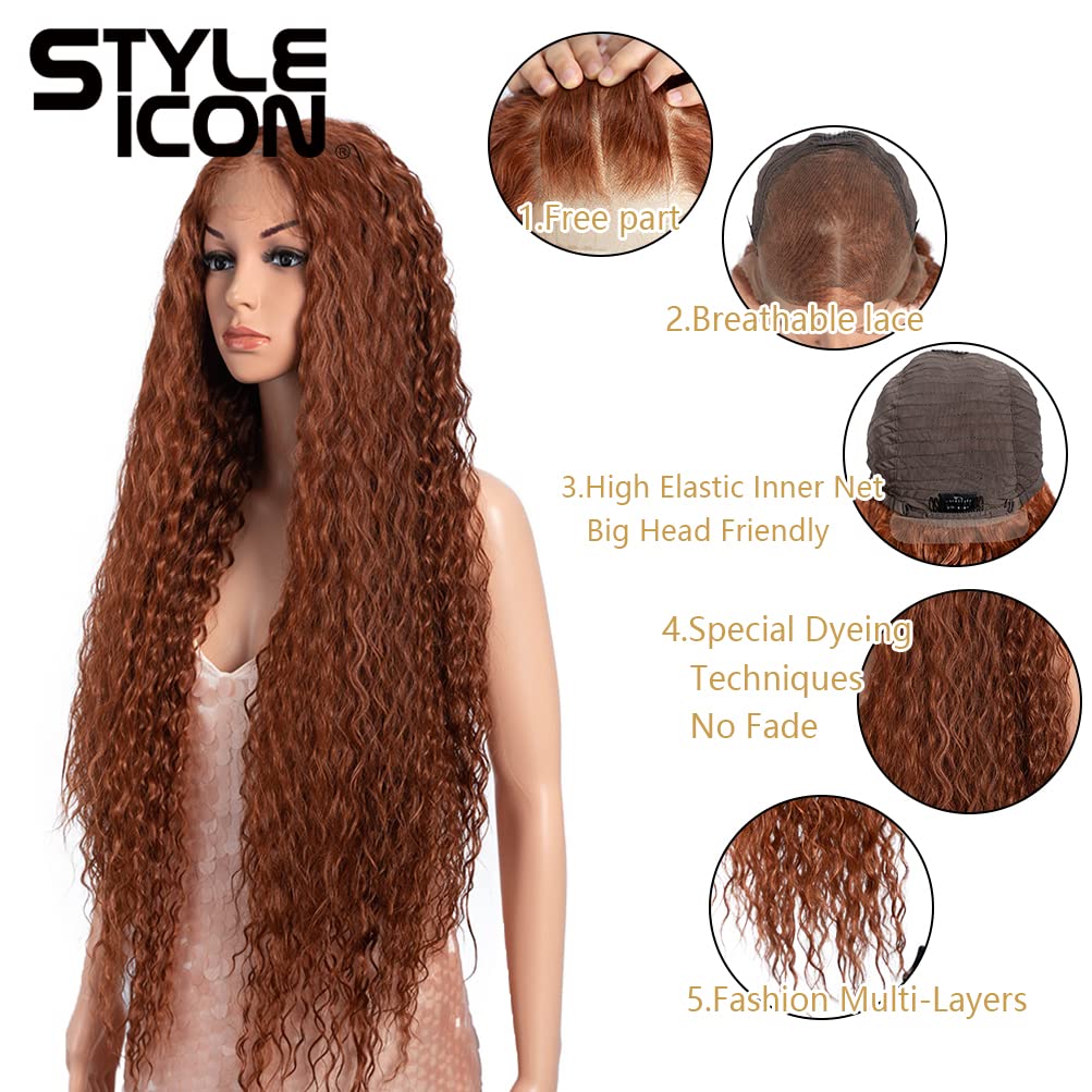 Style Icon 36 Easy-360 Lace Wigs 13x6 Free Part 13x6 Lace Frontal Wigs Super Long Curly Wig Synthetic Wig (36 Inches, 130T)