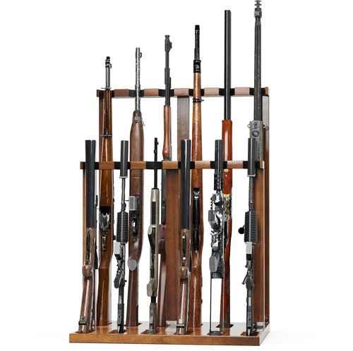 amoard Indoor Gun Racks, Wooden Free Standing Heavy Duty Shotgun Display Rack, Rifle Stand Organizer, 12 Rifles Storage Holder Wood Gun Rack (Walnut)