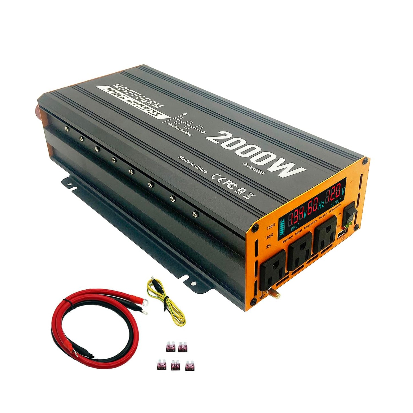 2000 Watt Power Inverter Converter, Car/Truck/Rv 12V Dc To 110V Ac Converter, With Led Display, 3Ac Outlets, Usb Port