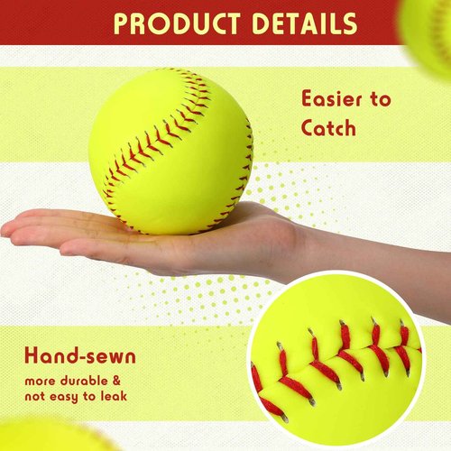 Lewtemi 18 Pack 11" Yellow Sports Practice Softballs Official Size and Weight Slowpitch Softball with 1 Mesh Bag Unmarked Leather Covered Youth Fastpitch Softball Ball for Games Practice Training