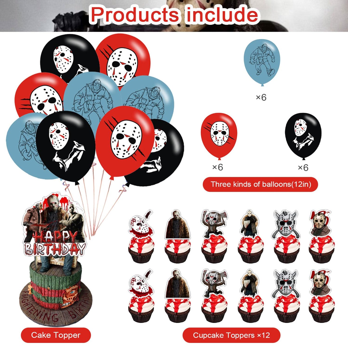 Friday The 13th Party Supplies,Horror Movie Jason Party Decorations Includes Banner, Cake Toppers, Balloon for Have a Killer Party Decorations