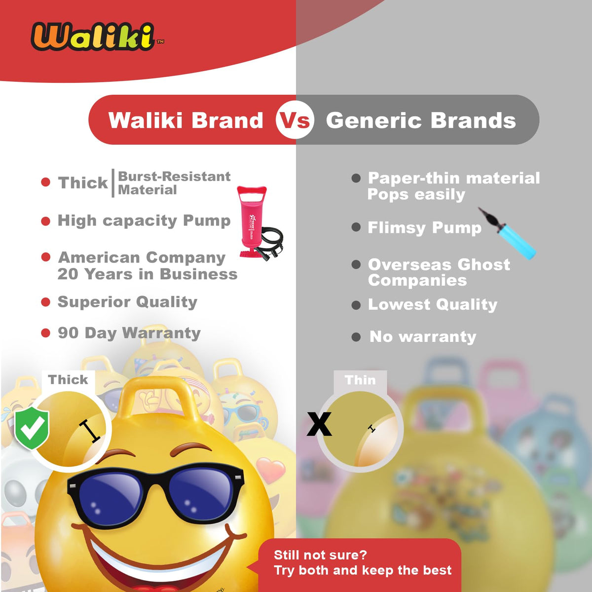 WALIKI Hopper Ball Party Pack | Set of 10 Bouncy Balls for 3 4 5 6 Year Olds | Fun Outdoor Birthday Games & Party Favors