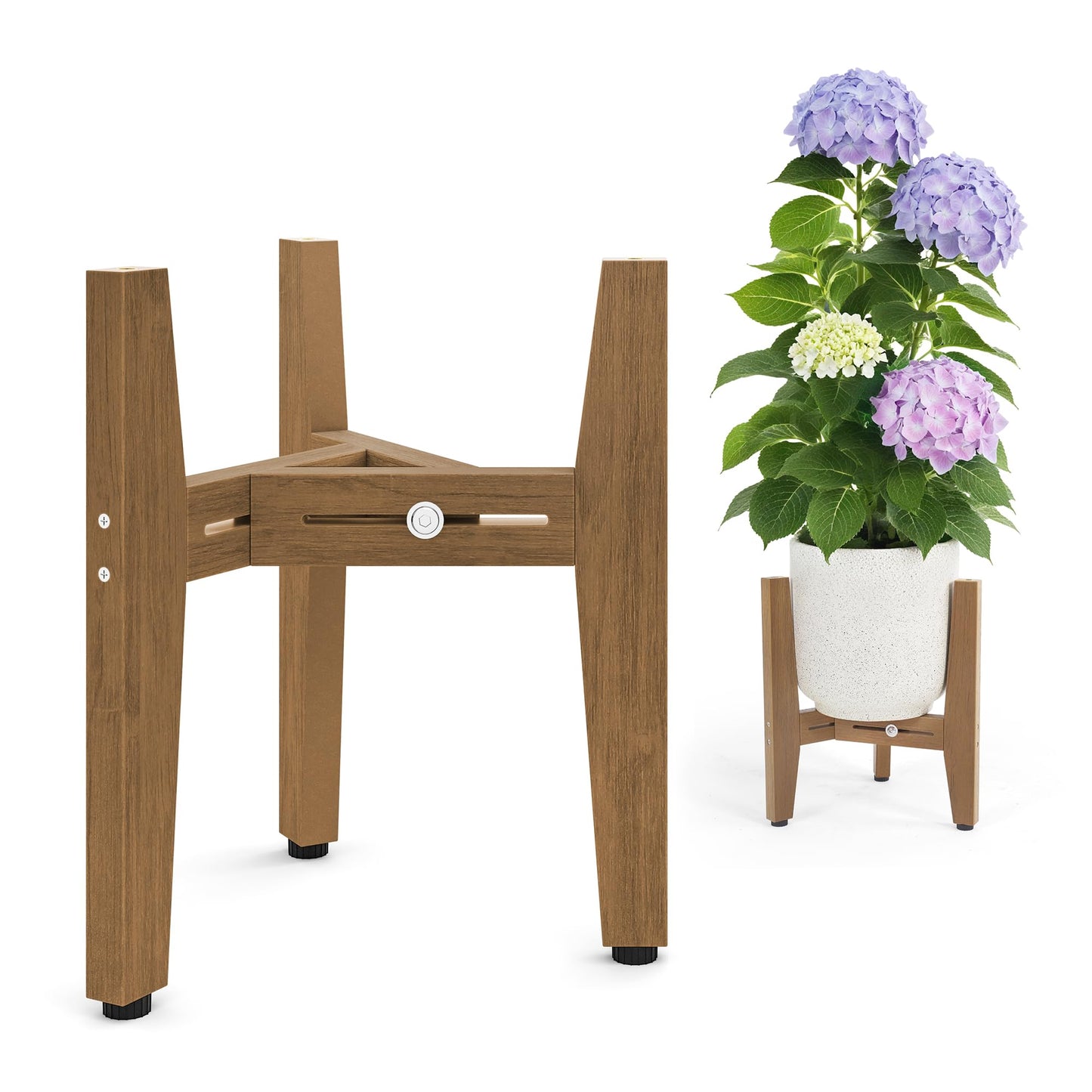 LUE BONA HDPS Plant Stand, Adjustable Plant Stand Indoor for 8-12 Inches Pots, Mid Century Modern Plant Holder for Indoor, Outdoor, Teak Finish