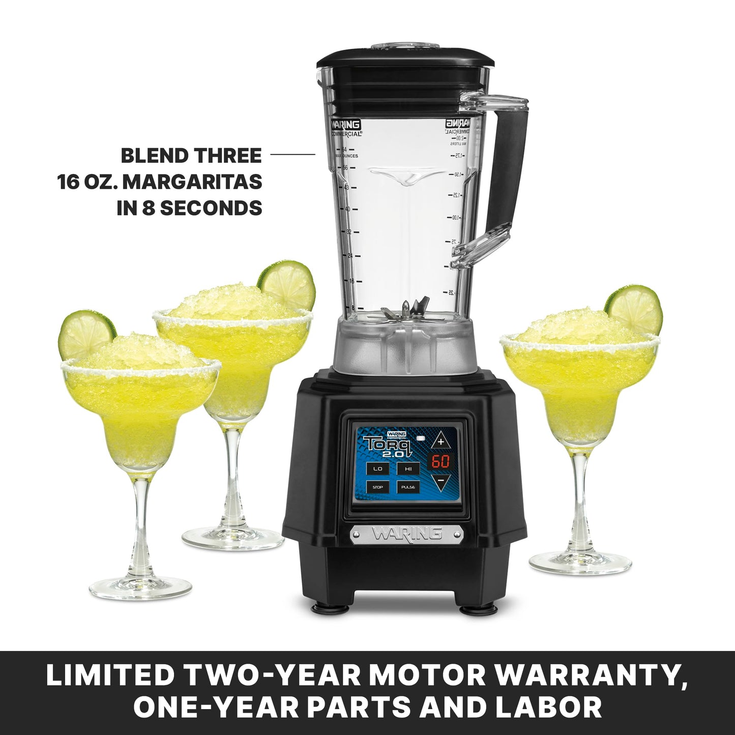 Waring Commercial TBB160P6 TORQ 2 Horsepower Blender, Electronic Keypad with 60-Second Countdown Timer and a 64 oz. BPA Free Copolyester Container, 120V, 5-15 Phase Plug