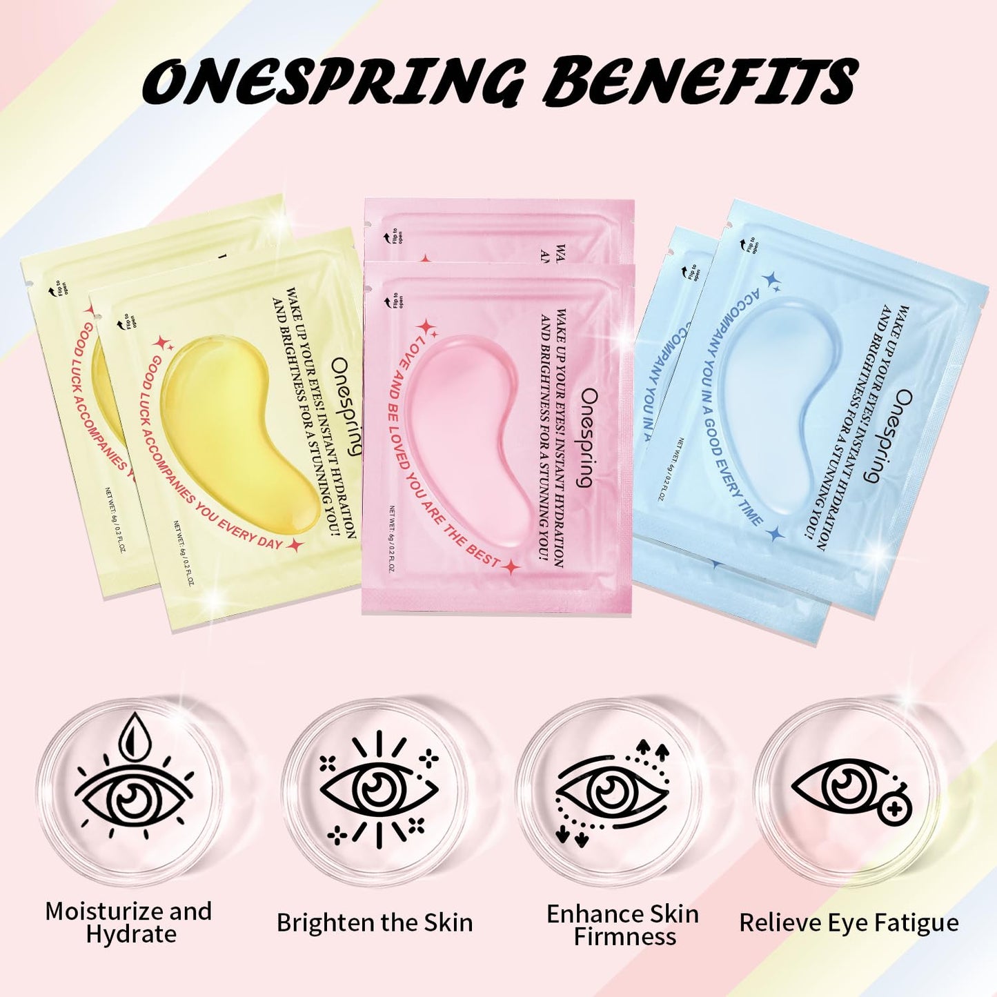 Eye Mask Gift Box (48 Pairs) - Caffeine, 24K Gold, Retinol Triple Energy - Fights Puffiness, Dark Circles, Fine Lines, Firming Under Eye Patches - Birthday, Bachelorette Party, Bridesmaid Gift