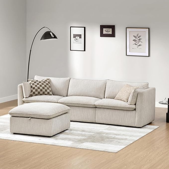 CHITA Luxury Oversized 114" L-Shaped Sectional Sofa Couch, Premium Down Filled Cloud Modular Sectional with Storage Ottoman, FSC Certified, Snow