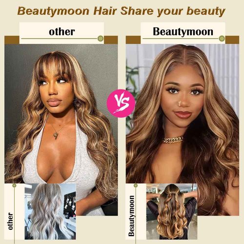 Ombre Human Hair 3 Bundles 14 16 18 Inch Ombre Highligh Body Wave Human Hair Bundles Brown 12A 100% Unprocessed Brazilian Virgin Remy Hair Bundle Double Weft Hair Extensions for Black Women