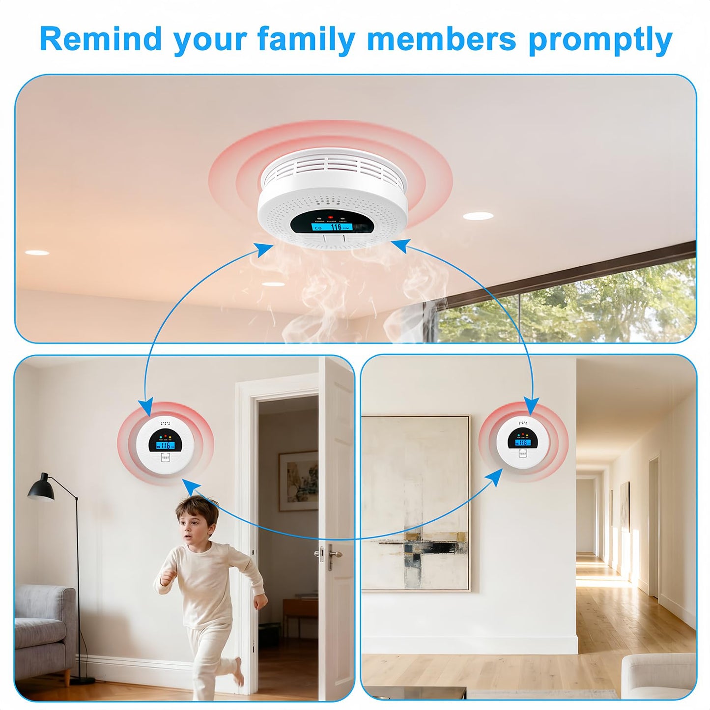 6-Pack Interconnected Smoke and Carbon Monoxide Detector, Battery Operated, Silence/Test Button, Smoke & CO Alarm for Any Room