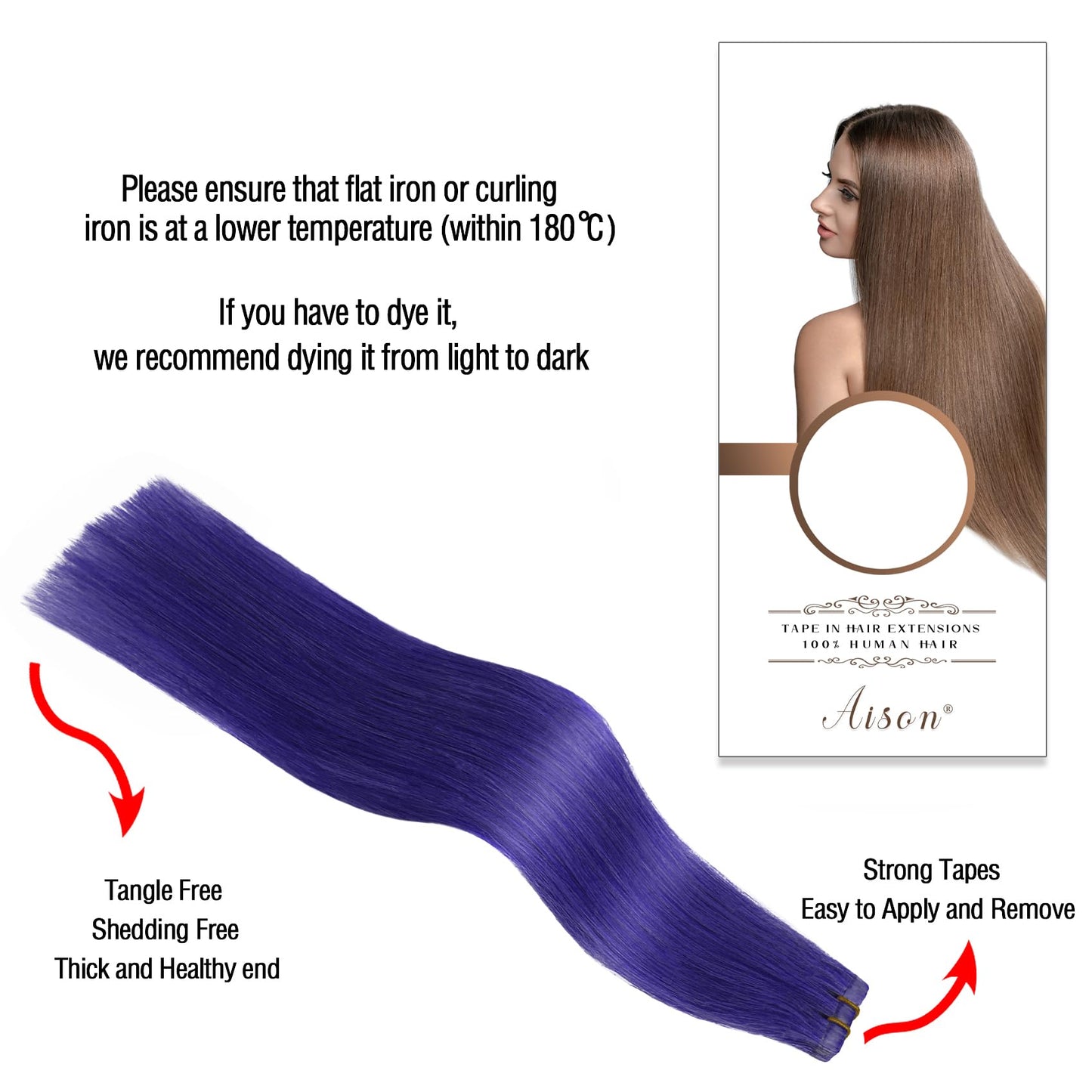 Purple Tape in Hair Extensions Human Hair Extensions Silky Straight100% Remy Purple Pack Human Hair for Women 20 Pcs/Package(22I