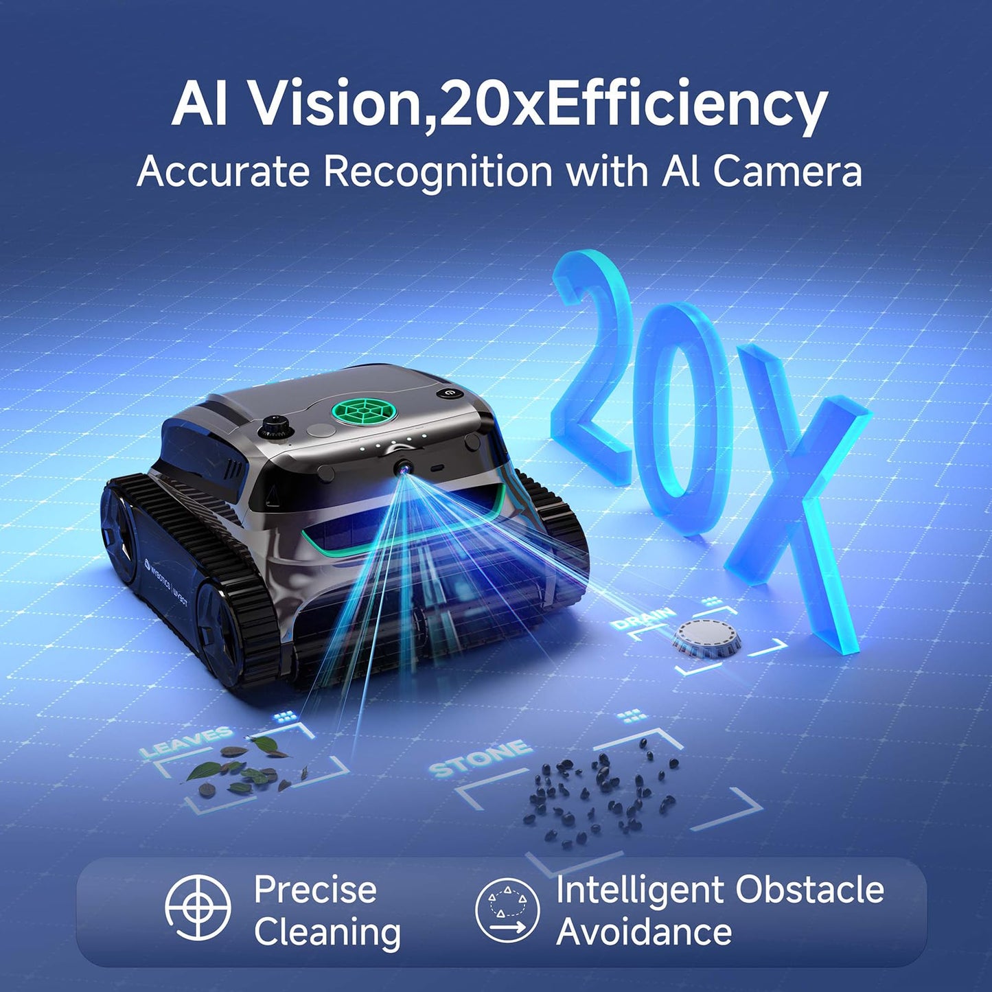 WYBOT S2 Vision AI Camera Cordless Pool Cleaners for Inground Pools, 8-in-1 Pool Vacuum Robot, Brushless Motor Powerful Suction, Wall Climbing, Horizontal Waterline Scrubbing (Grey Green)