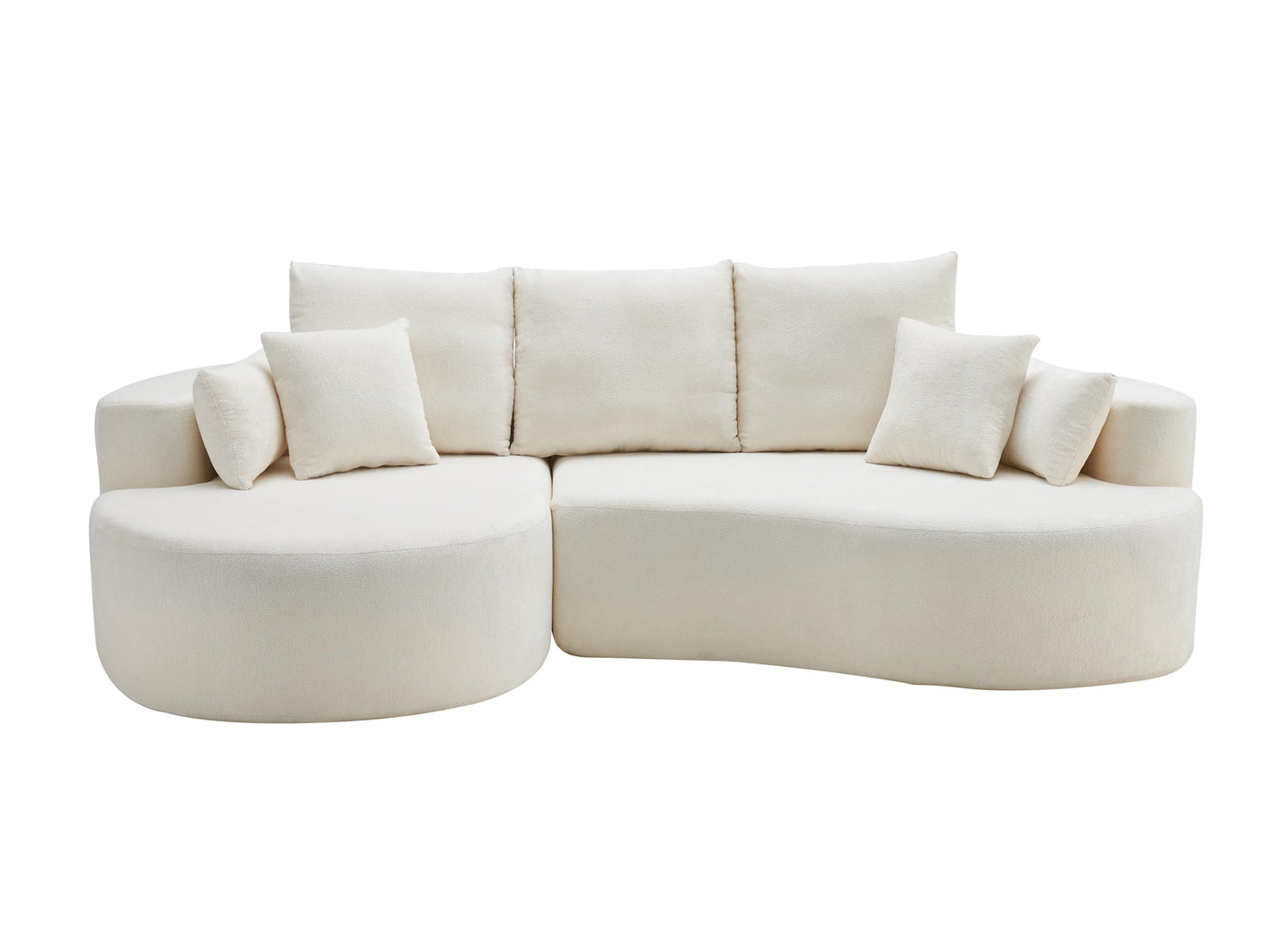 Christopher Knight Home Carden 106" Curved Modular Sectional Sofa, Comfy Sofa Couch with Chaise Lounge, Modern Cloud Couch with Deep Seat, Fabric Upholstered Seating Set for Living Room Bedroom, White