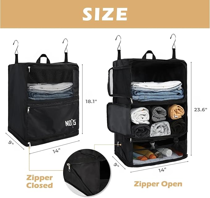 Large Capacity Hanging Organizer - Travel, Suitcase Compression, Luggage Packing, Clothes Closet, Portable Storage Shelves, Includes Shoe Bag