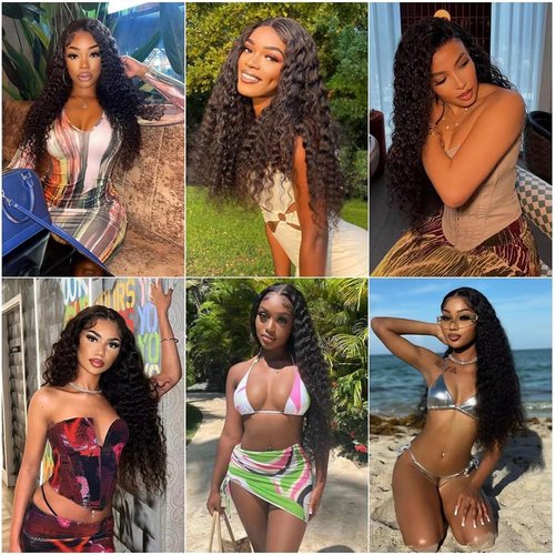 Human Hair Bundles Brazilian Deep Wave Weaves 18 20 22inch 12A 100% Unprocessed Virgin Human Hair Deep Wave Quick Weave Raw 3 Bundles Deals Natural Black