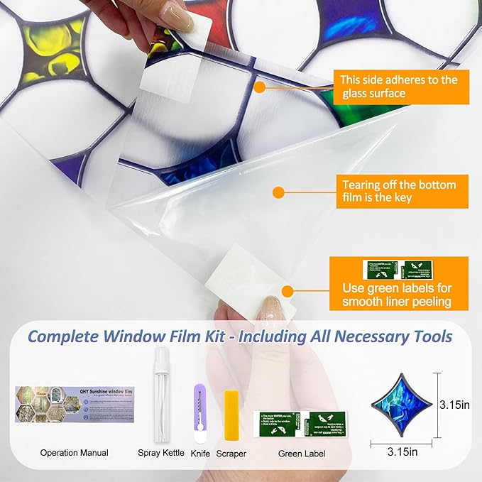Stained Glass Window Film - Non-Adhesive Colorful Privacy Film | Privacy Protection, Reusable & Renter Friendly | Perfect for Bedroom/Bathroom Room Decor (Frosted Mosaic, 35.4 X 157.4 in)