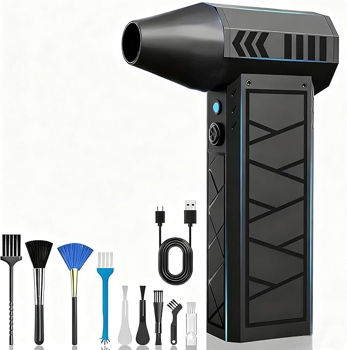 Electric Air Duster, 130000RPM Powerful Compressed Air Duster,4-Speed Adjustable Mini Blower with LED Light, Rechargeable Duster Blower for Computer, Keyboard, Car, Home Cleaning