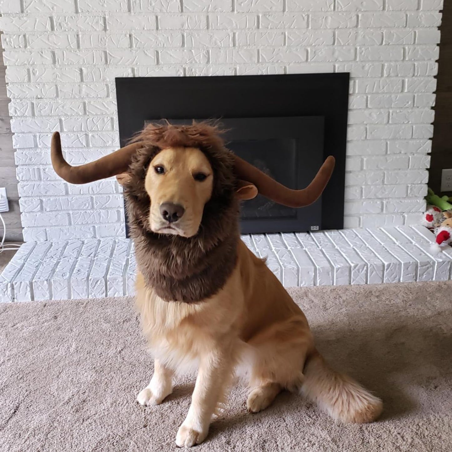 Funny Pet Moose Costumes for Dog, Cute Furry Pet Wig for Halloween Christmas, Pet Clothing Accessories (Bull, Size L)