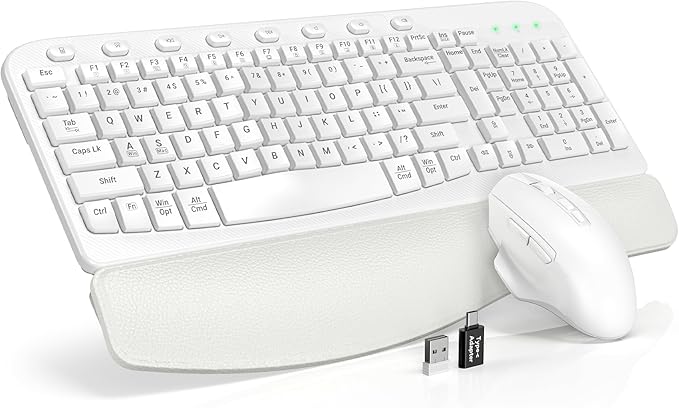 SABLUTE Wireless Keyboard and Mouse Combo, Ergonomic Wave Keys, Cushioned Plam Rest, Comfortable Silent Natural Typing, 2....
