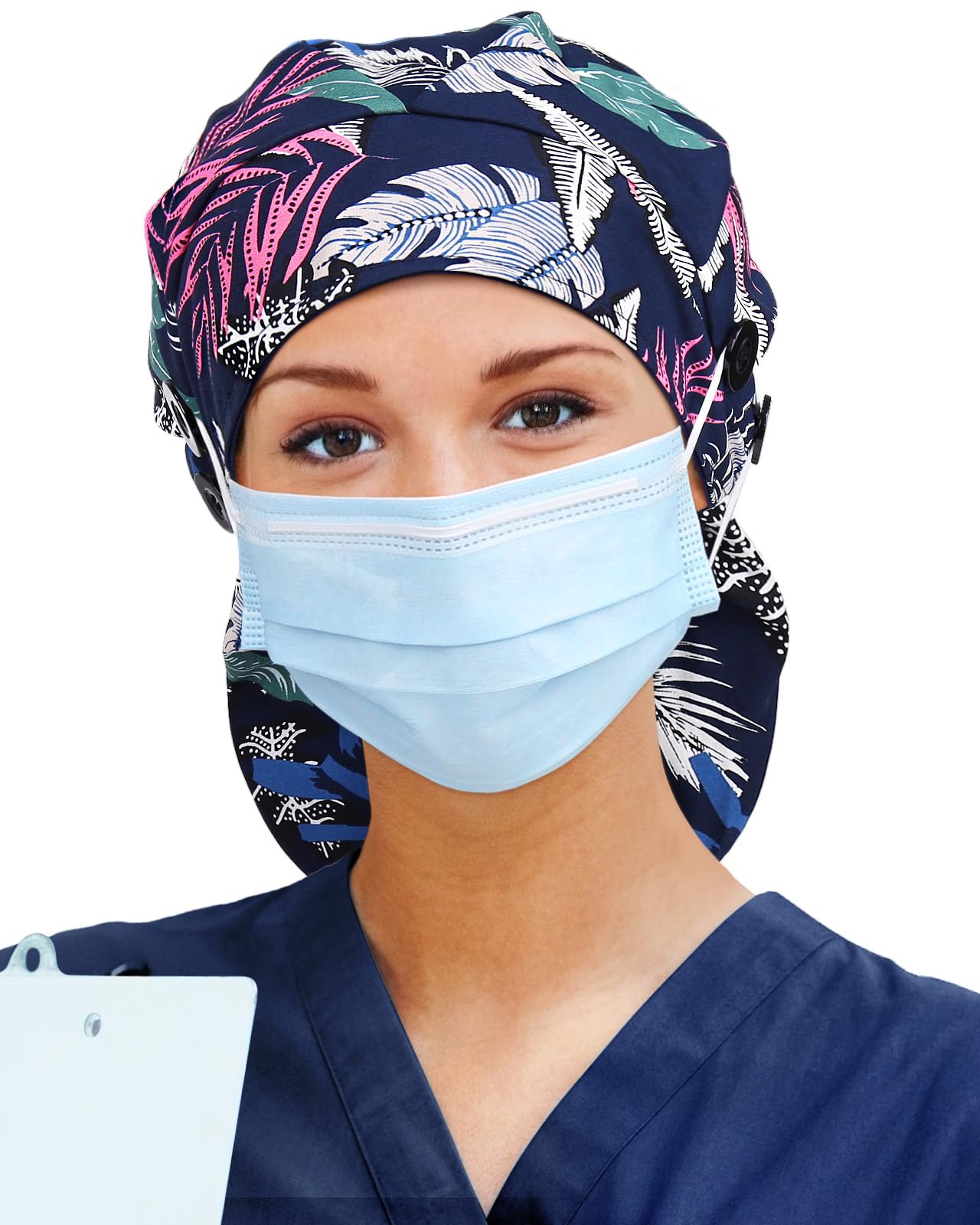 Large Satin Scrub Cap for Women Long Braids Hair Silk Lined Nurse Head Cap Surgical Hat Black Blue