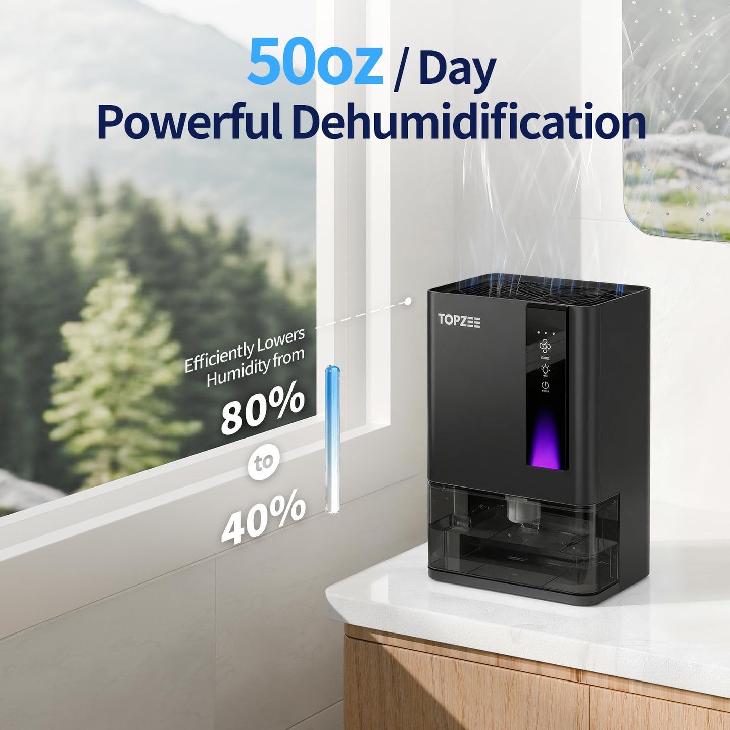 Dehumidifiers for Home, Dehumidifier for Bedroom Bathroom Basement with Auto Shut Off, Dual-Semiconductor Quiet Dehumidifier, Black