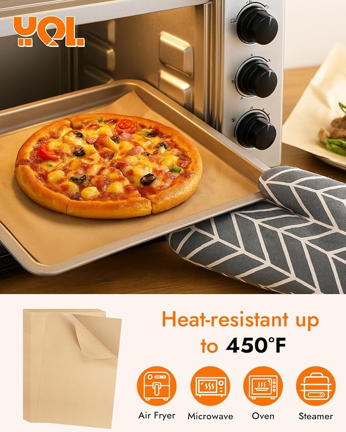 YQL 9x13 Inch 150PCS Unbleached Parchment Paper, Disposable Pre-cut Parchment Paper Sheets, Non Toxic Rectangular Air Fryer Liners for Baking Cookies, Air Fryer, Steaming Bread and More