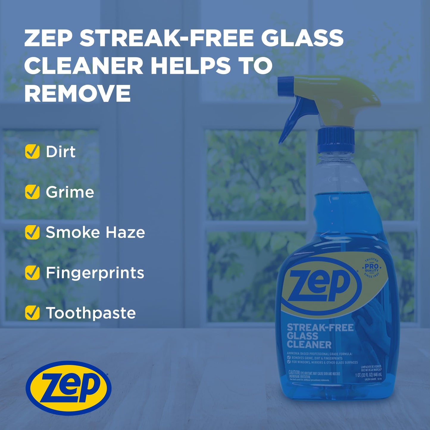 Zep Streak-Free Glass Cleaner - 32 Oz (Case of 12) ZU112032- Professional Grade Formula that Cleans Dirt, Fingerprints, Grime, Smoke Haze, and Toothpaste on Windows, Mirrors, and Other Glass Surfaces