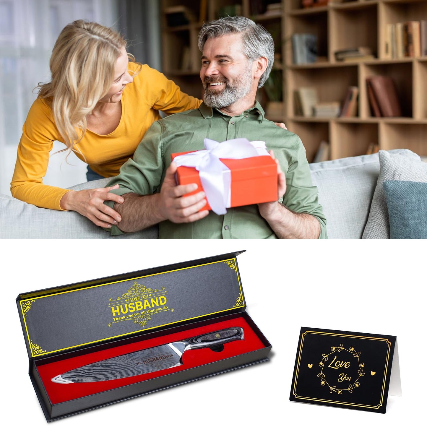 Mkeevee Anniversary Men Gifts for Husband from Wife Husband Birthday Gifts 8 inch Kitchen Knife Gifts Set for Men Professional Chef's Knife Christmas Presents for Him Husband(Best Husband)