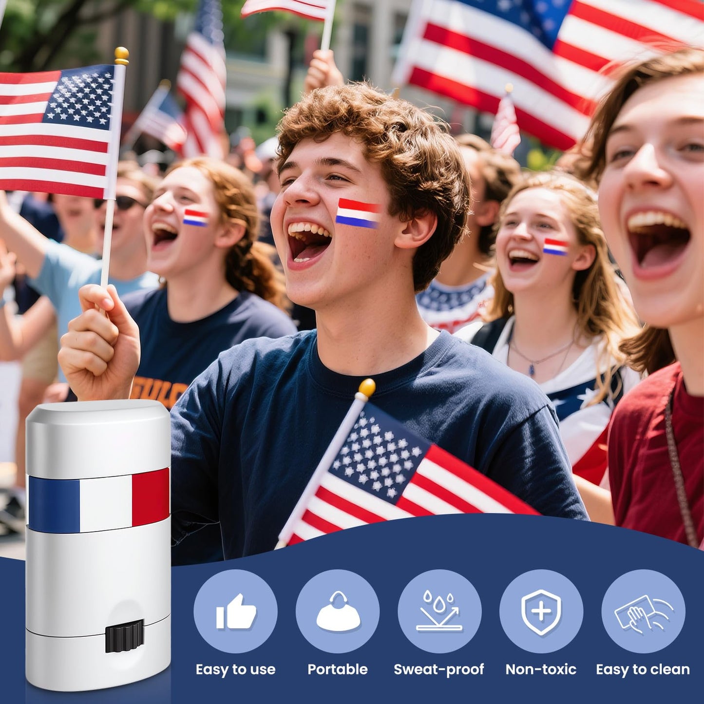 4PCS Red White and Blue Face Body Paint Sticks- Patriotic Pride 4th of July Accessories for Women, Eye-Black Stick Baseball Soft